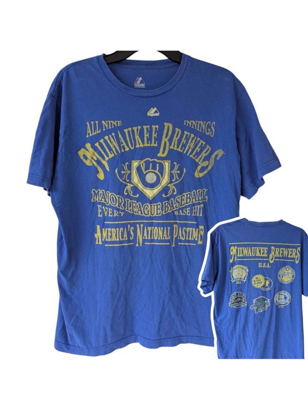 Vintage 2012 Milwaukee Brewers MLB Graphic T-Shirt Mens Large Blue Tee 21.5x27